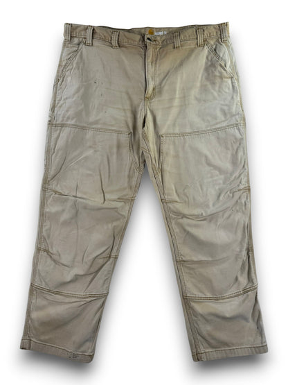 Carhartt Double Knee Pants Mens 44x30 Sun Faded Tan Distressed Relaxed Fit Flex