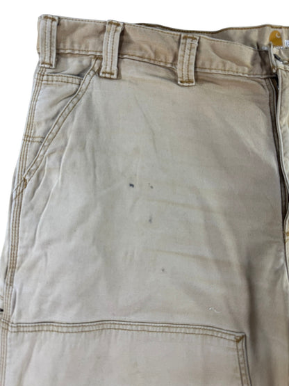 Carhartt Double Knee Pants Mens 44x30 Sun Faded Tan Distressed Relaxed Fit Flex