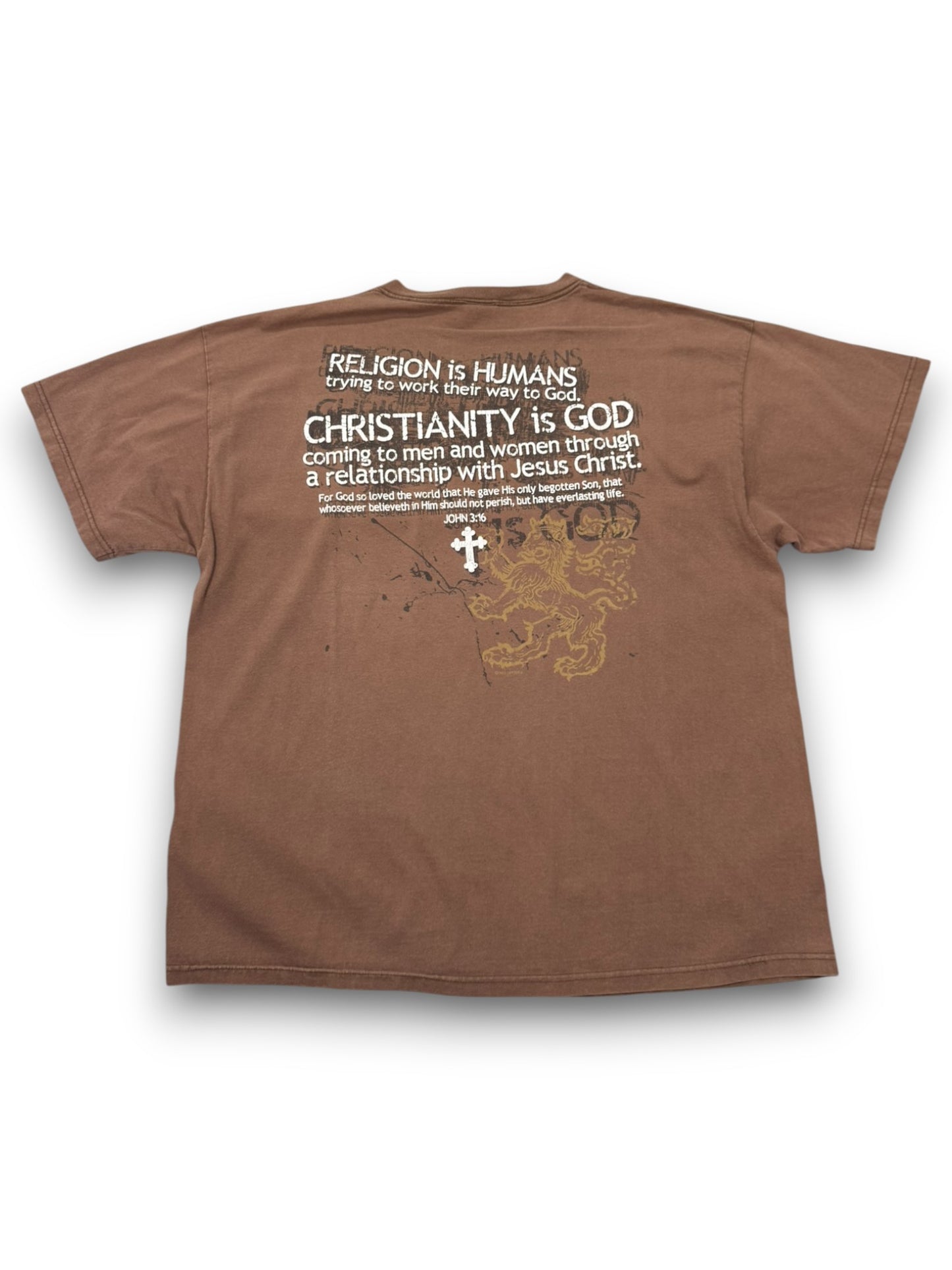 Christianity Is Not a Religion Y2K Grunge Style Jesus/Christian Slogan Tee (2XL)
