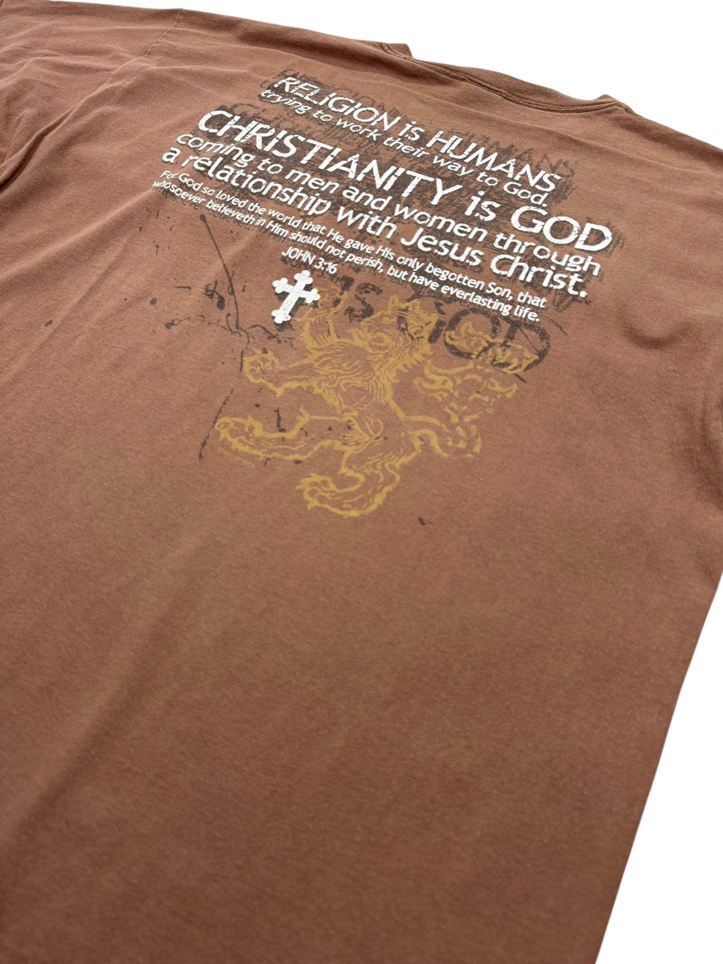 Christianity Is Not a Religion Y2K Grunge Style Jesus/Christian Slogan Tee (2XL)