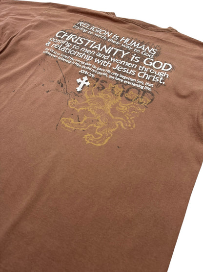 Christianity Is Not a Religion Y2K Grunge Style Jesus/Christian Slogan Tee (2XL)