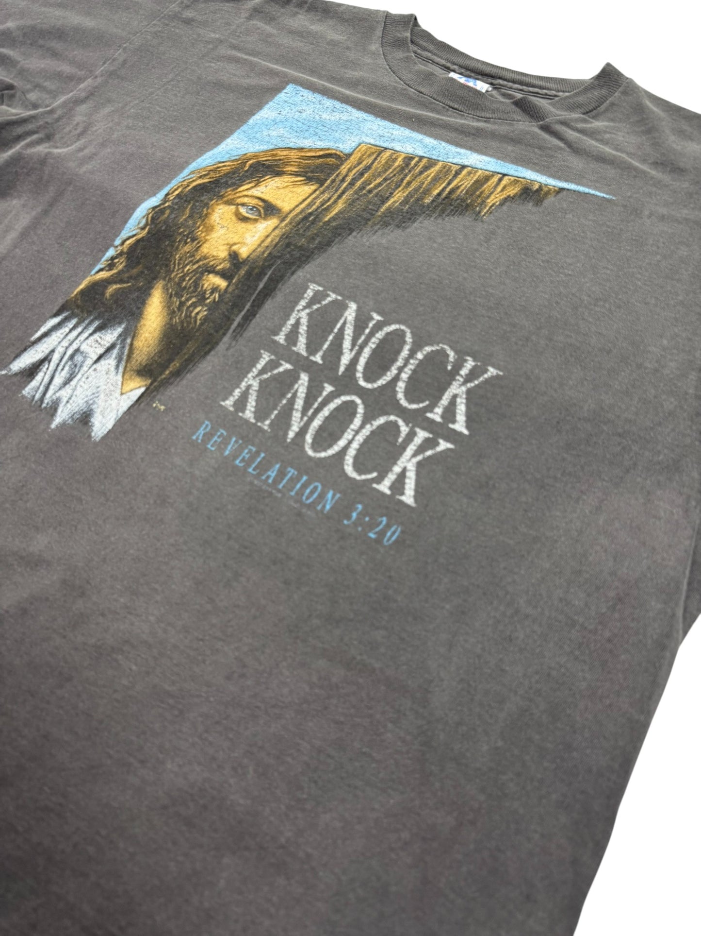 Fader Vintage 90s Jesus “Knock Knock” Revelation 3:20 Single Stitch Jesus Tee (XL)