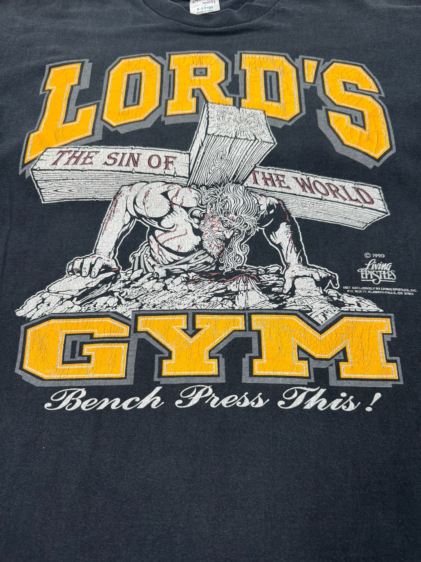 Fader Vintage Lord’s Gym “His Pain Your Gain” Single Stitch Jesus Tee (XL)