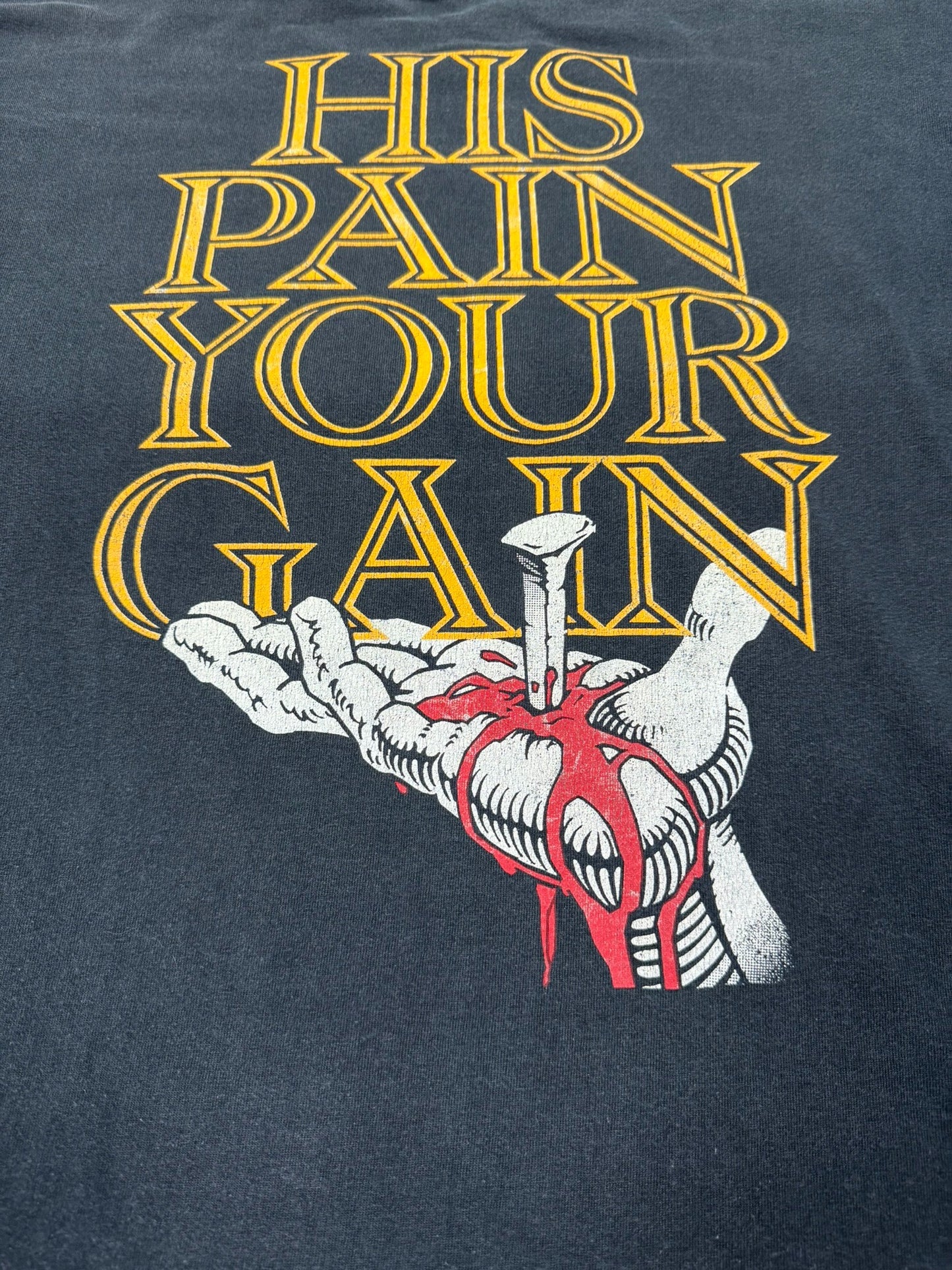 Fader Vintage Lord’s Gym “His Pain Your Gain” Single Stitch Jesus Tee (XL)