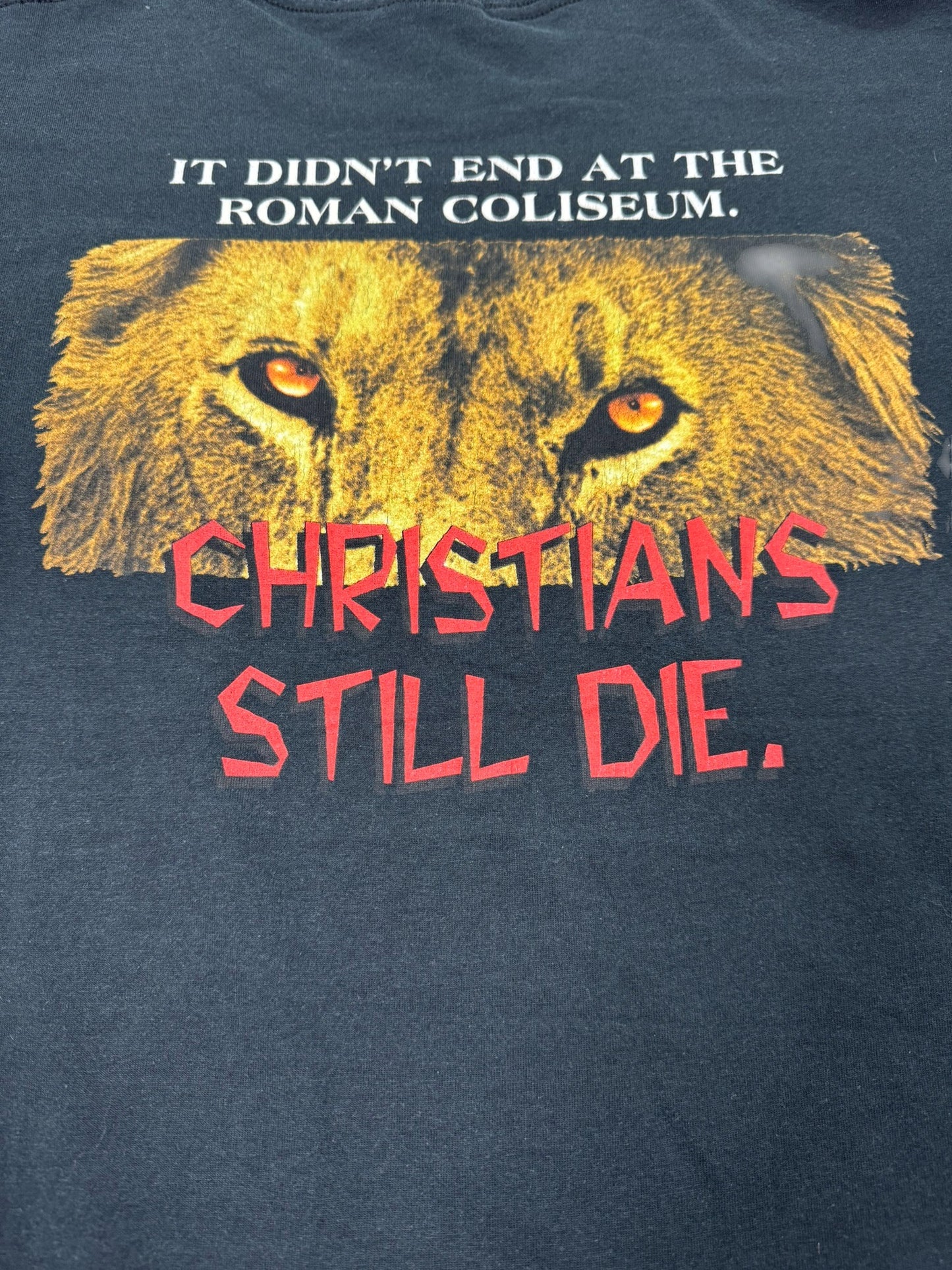 Vintage Christian Persecution Lion Jesus Pocket Tee (XL)