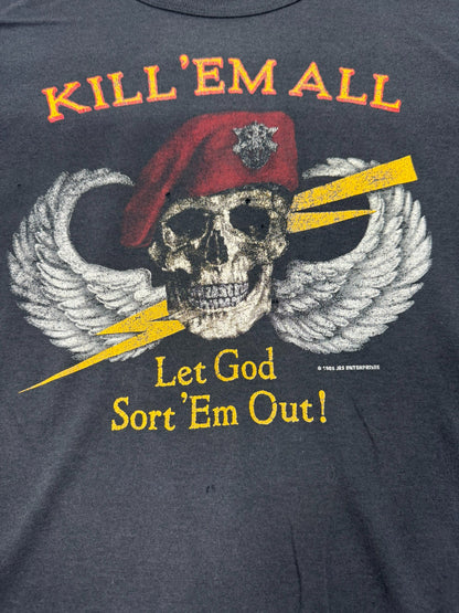 Fader Vintage 1896 Kill ’Em All Skull Single Stitch Jesus Tee (L)