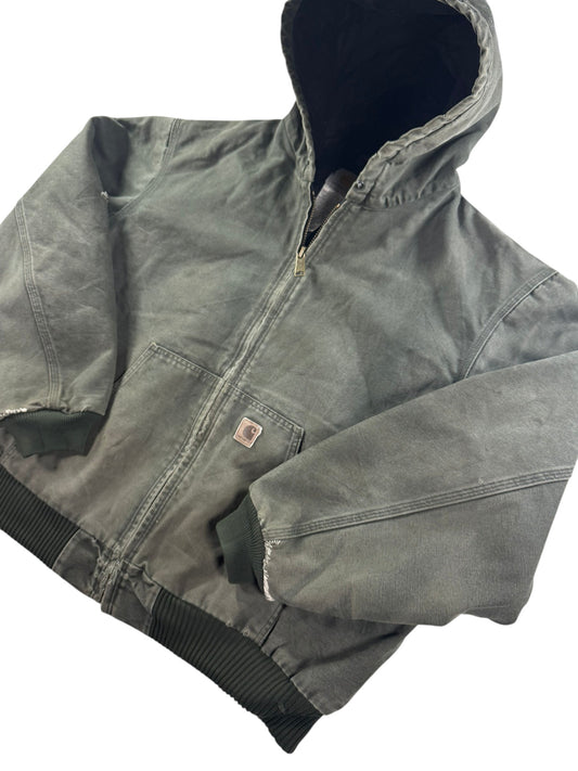 Vintage Carhartt J130 MOS Green Active Jacket Duck Canvas Quilt Lined Size 2XL