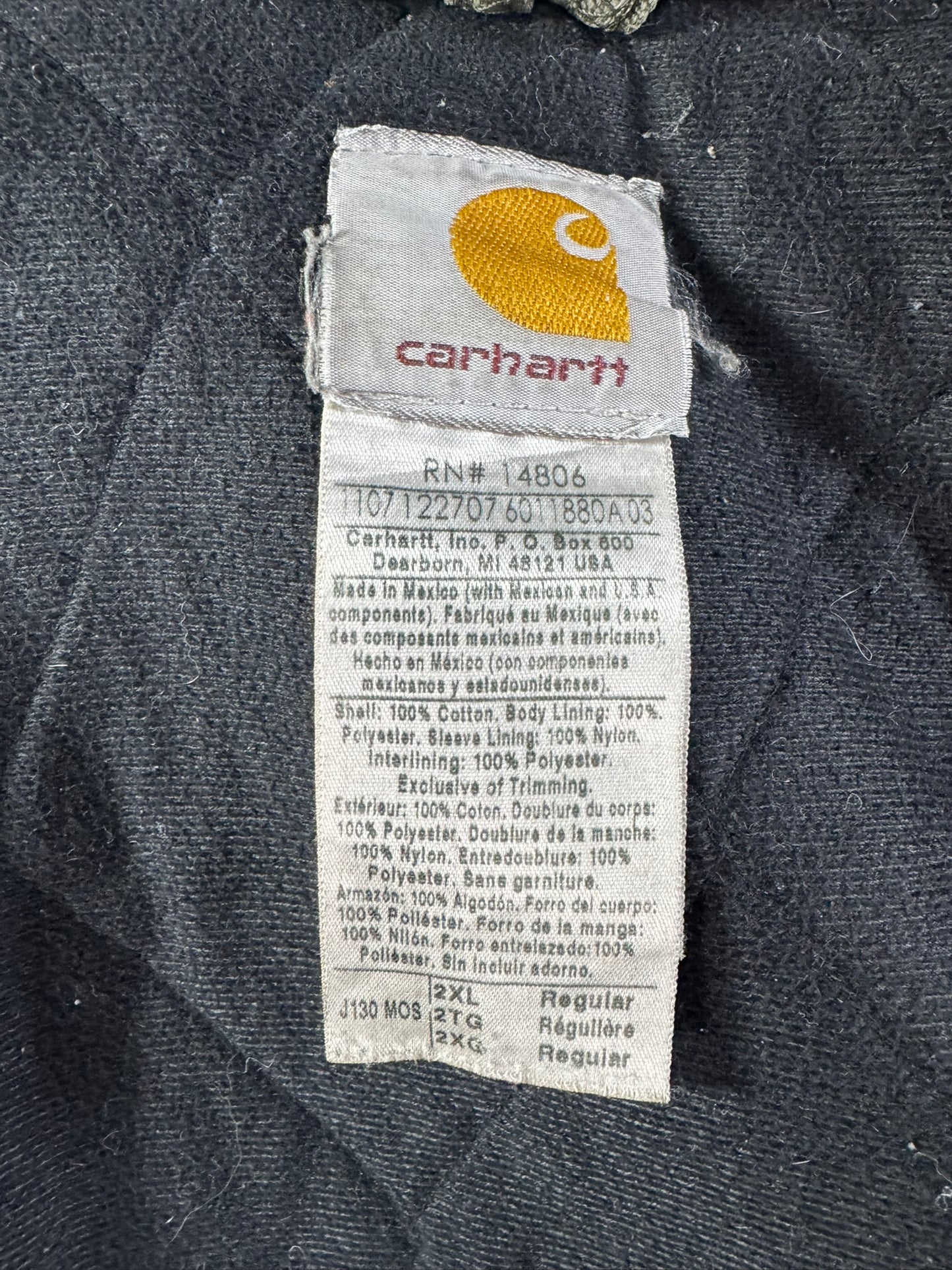Vintage Carhartt J130 MOS Green Active Jacket Duck Canvas Quilt Lined Size 2XL