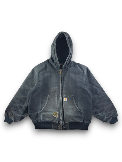Carhartt J130 BLK Faded Distressed Duck Active Jacket Quilt Lined Men's Large