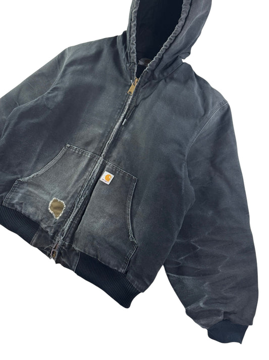 Carhartt J130 BLK Faded Distressed Duck Active Jacket Quilt Lined Men's Large