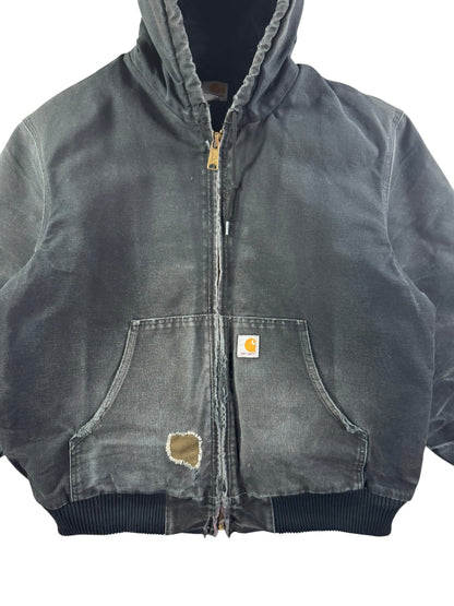 Carhartt J130 BLK Faded Distressed Duck Active Jacket Quilt Lined Men's Large
