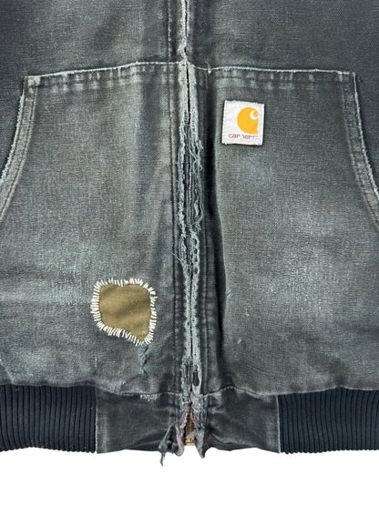 Carhartt J130 BLK Faded Distressed Duck Active Jacket Quilt Lined Men's Large