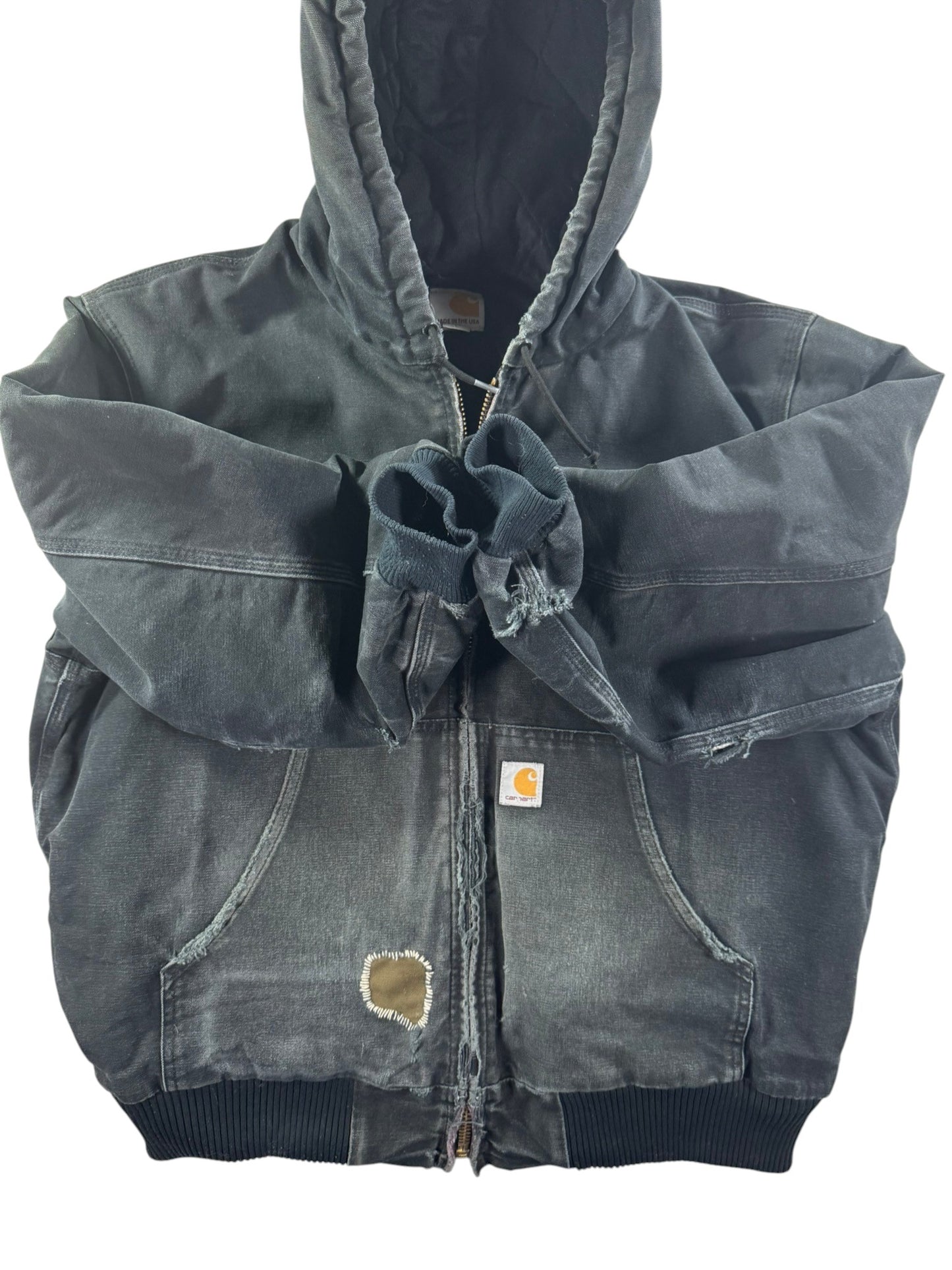 Carhartt J130 BLK Faded Distressed Duck Active Jacket Quilt Lined Men's Large