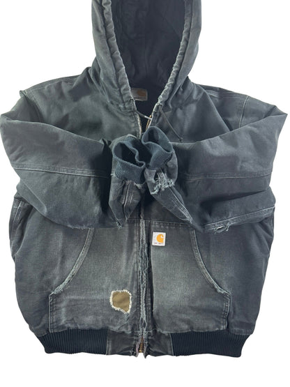 Carhartt J130 BLK Faded Distressed Duck Active Jacket Quilt Lined Men's Large