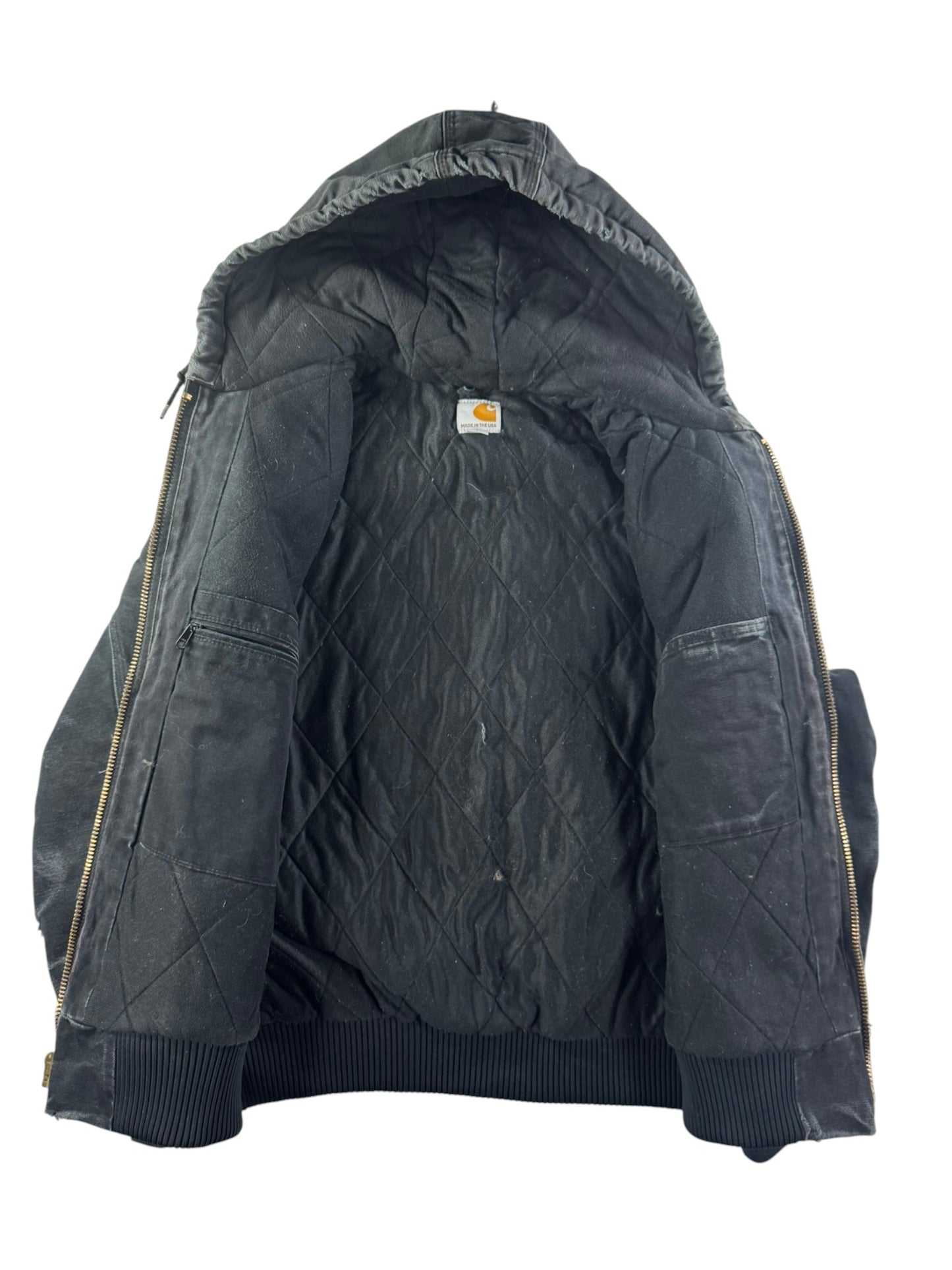 Carhartt J130 BLK Faded Distressed Duck Active Jacket Quilt Lined Men's Large