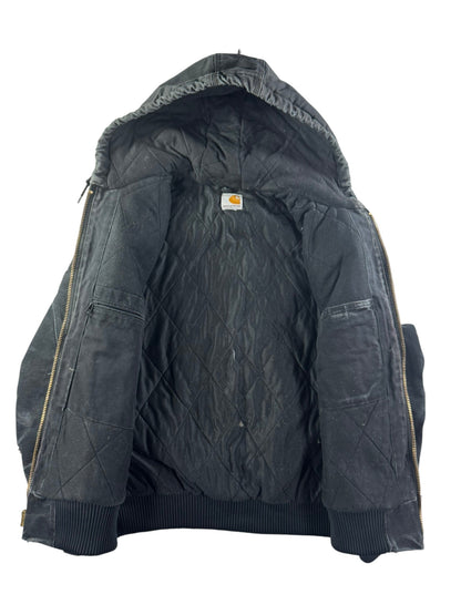 Carhartt J130 BLK Faded Distressed Duck Active Jacket Quilt Lined Men's Large