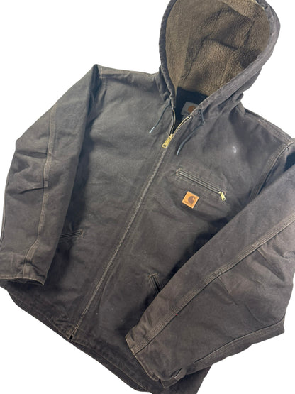 Carhartt J141 Sierra Jacket Hooded Sherpa Lined Full Zip Brown Workwear Mens  XL