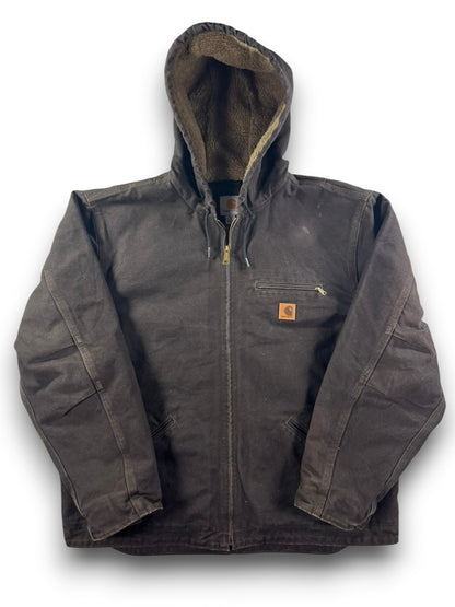 Carhartt J141 Sierra Jacket Hooded Sherpa Lined Full Zip Brown Workwear Mens  XL