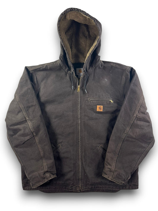 Carhartt J141 Sierra Jacket Hooded Sherpa Lined Full Zip Brown Workwear Mens  XL