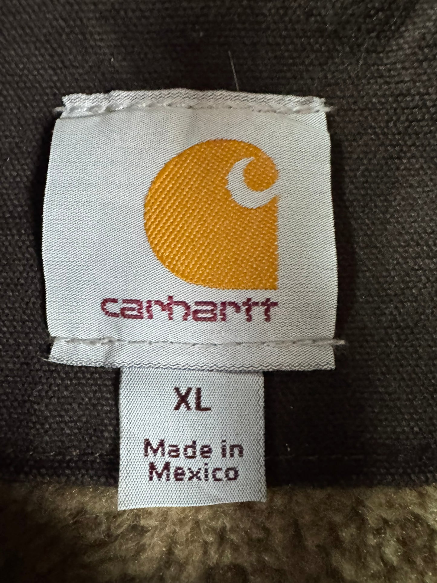 Carhartt J141 Sierra Jacket Hooded Sherpa Lined Full Zip Brown Workwear Mens  XL
