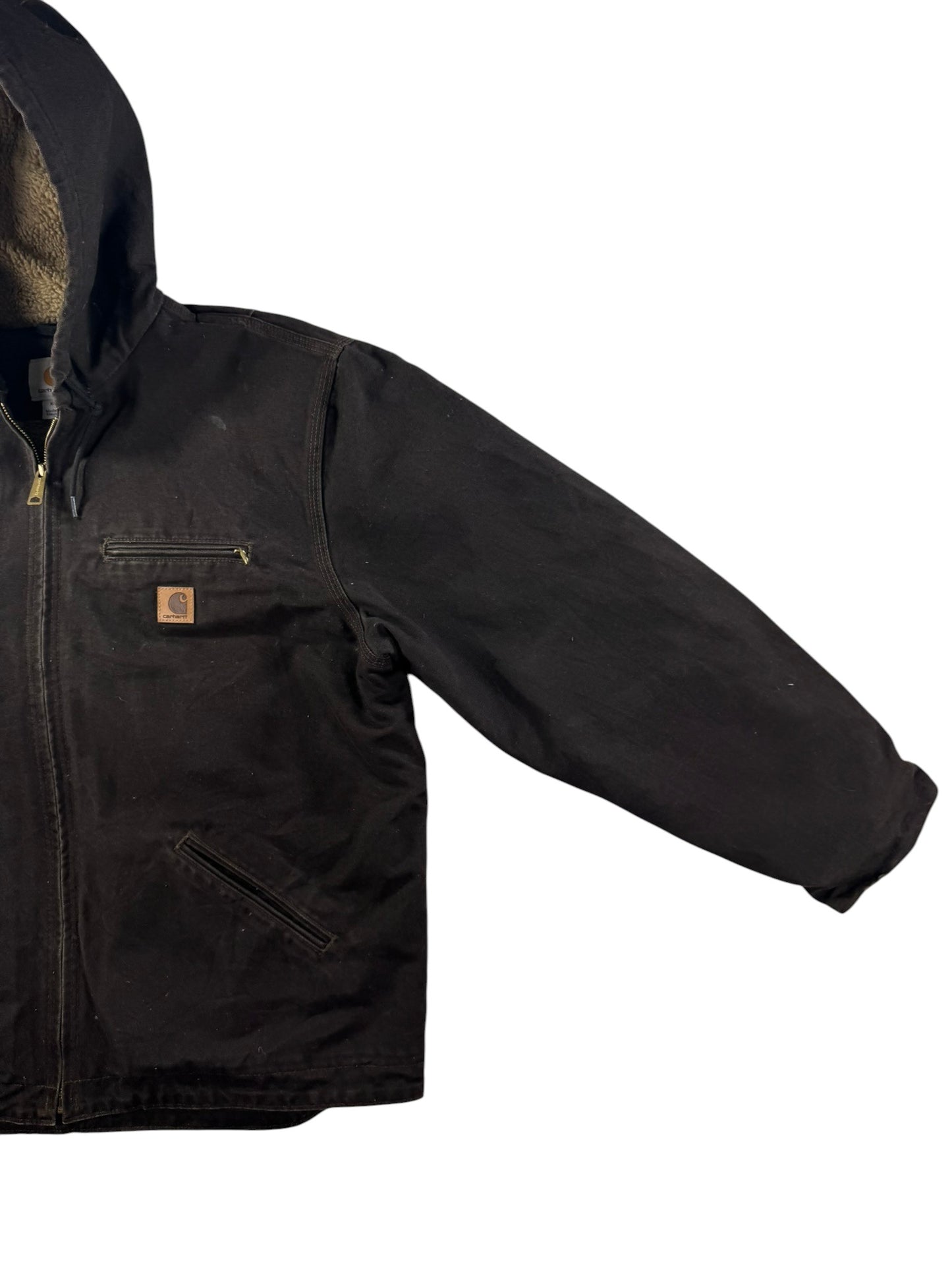 Carhartt J141 Sierra Jacket Hooded Sherpa Lined Full Zip Brown Workwear Mens  XL