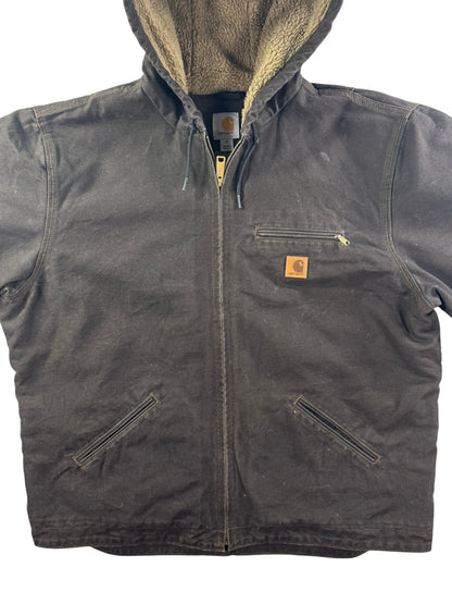 Carhartt J141 Sierra Jacket Hooded Sherpa Lined Full Zip Brown Workwear Mens  XL