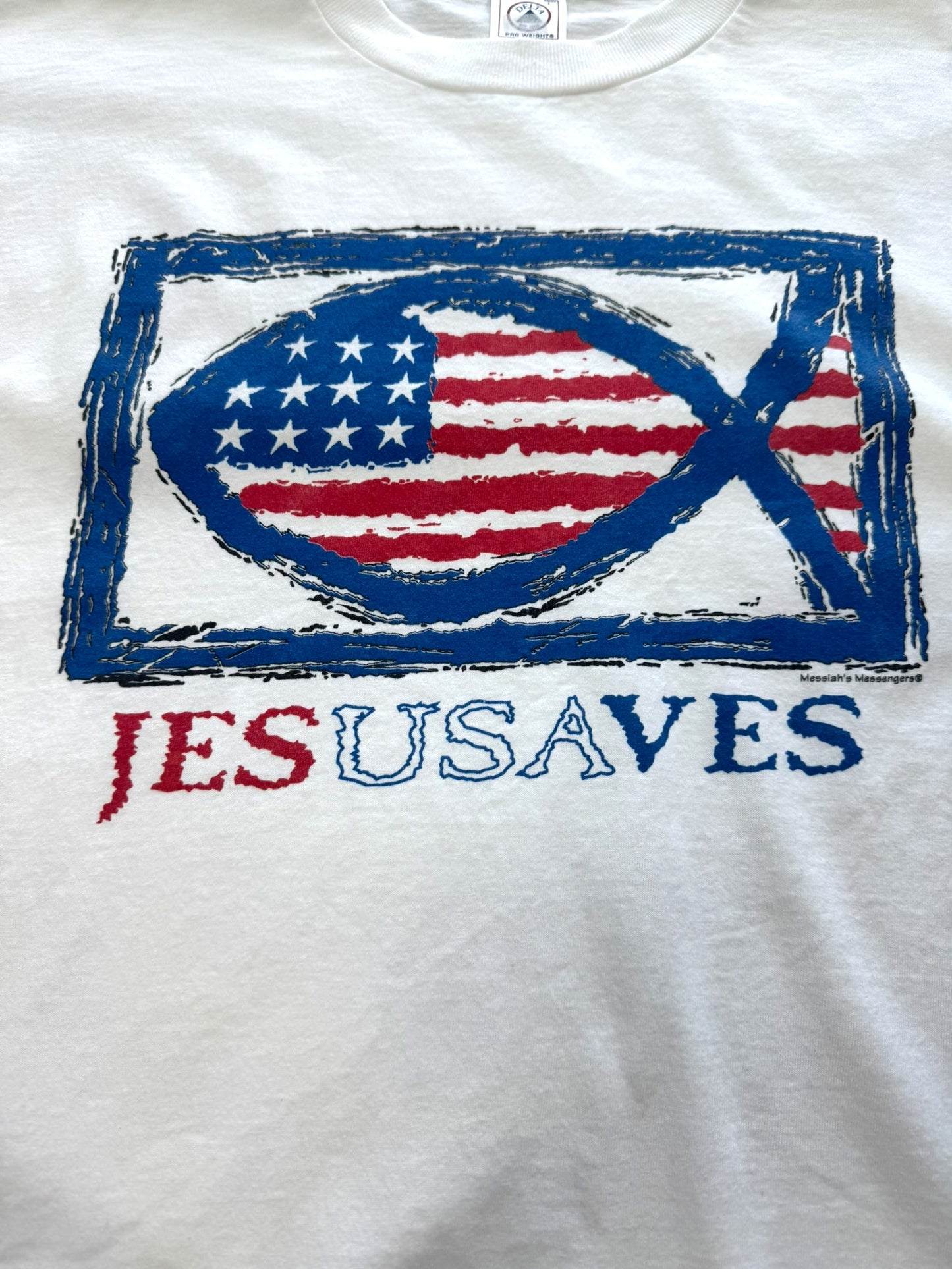 Vintage “Jesus Saves” USA Fish Graphic Tee (L)