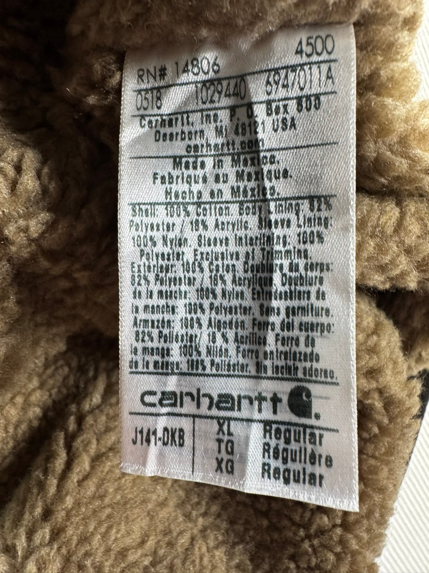 Carhartt J141 Sierra Jacket Hooded Sherpa Lined Full Zip Brown Workwear Mens  XL