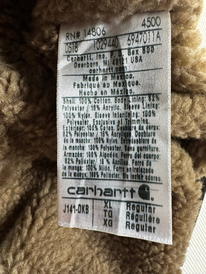 Carhartt J141 Sierra Jacket Hooded Sherpa Lined Full Zip Brown Workwear Mens  XL