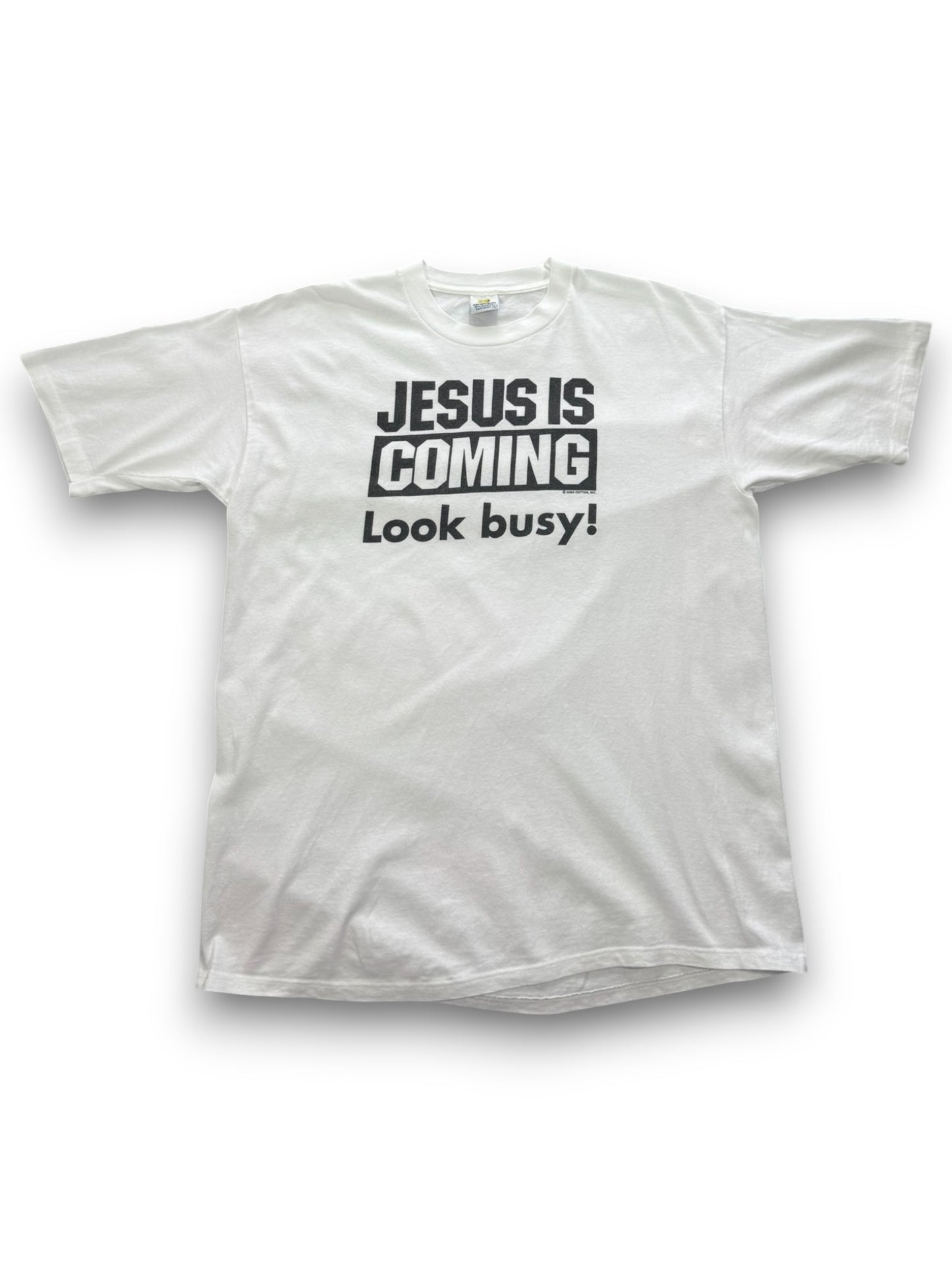 Vintage Single Stitch JESUS IS COMING - Look busy! Graphic Tee (L)