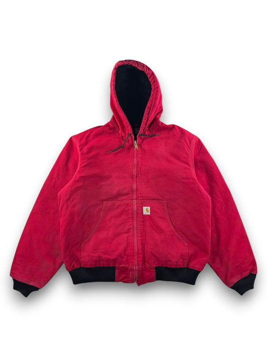Carhartt J140 Red Canvas Active Bomber Jacket Hooded Workwear Men's Size  L