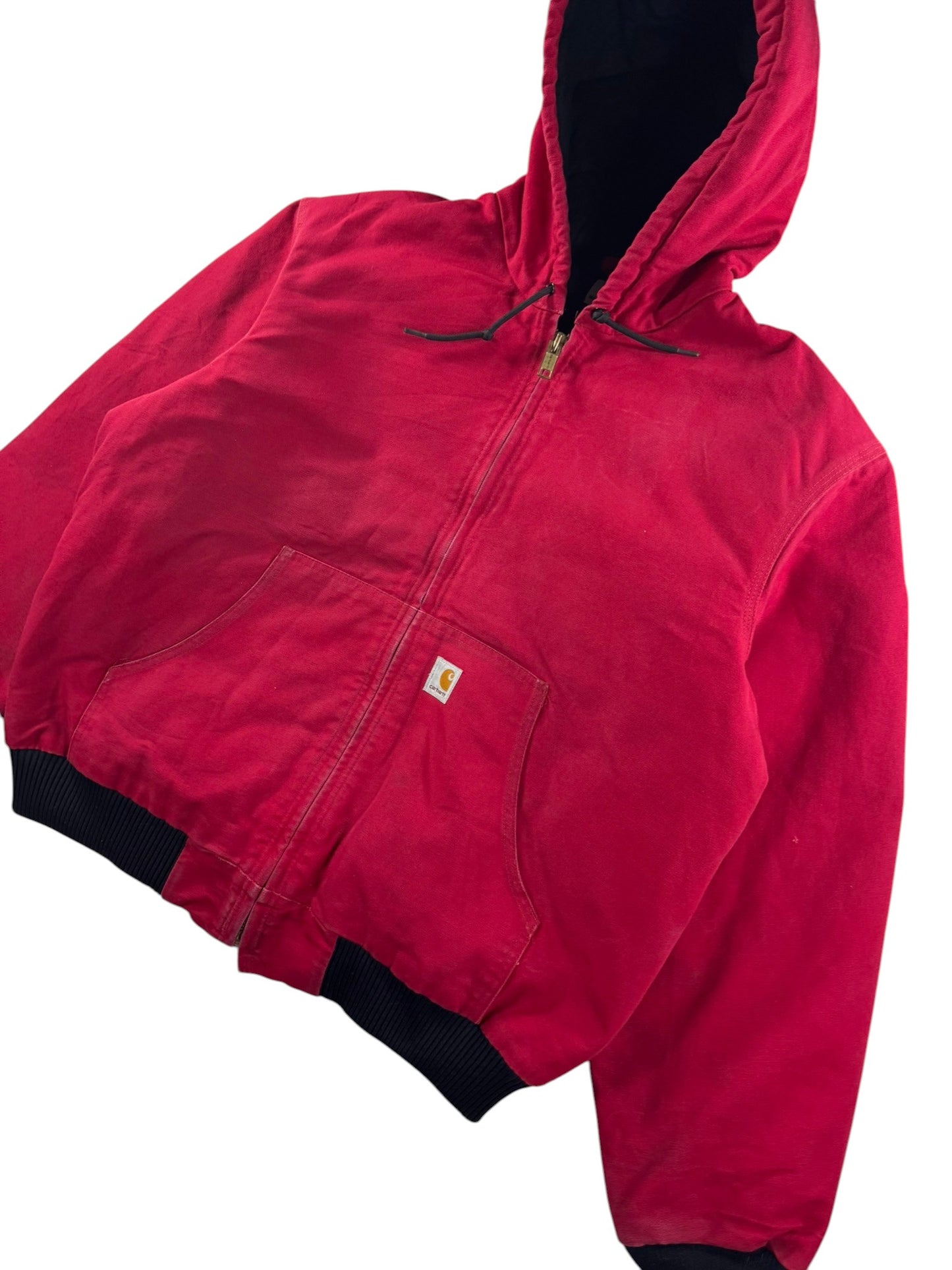 Carhartt J140 Red Canvas Active Bomber Jacket Hooded Workwear Men's Size  L