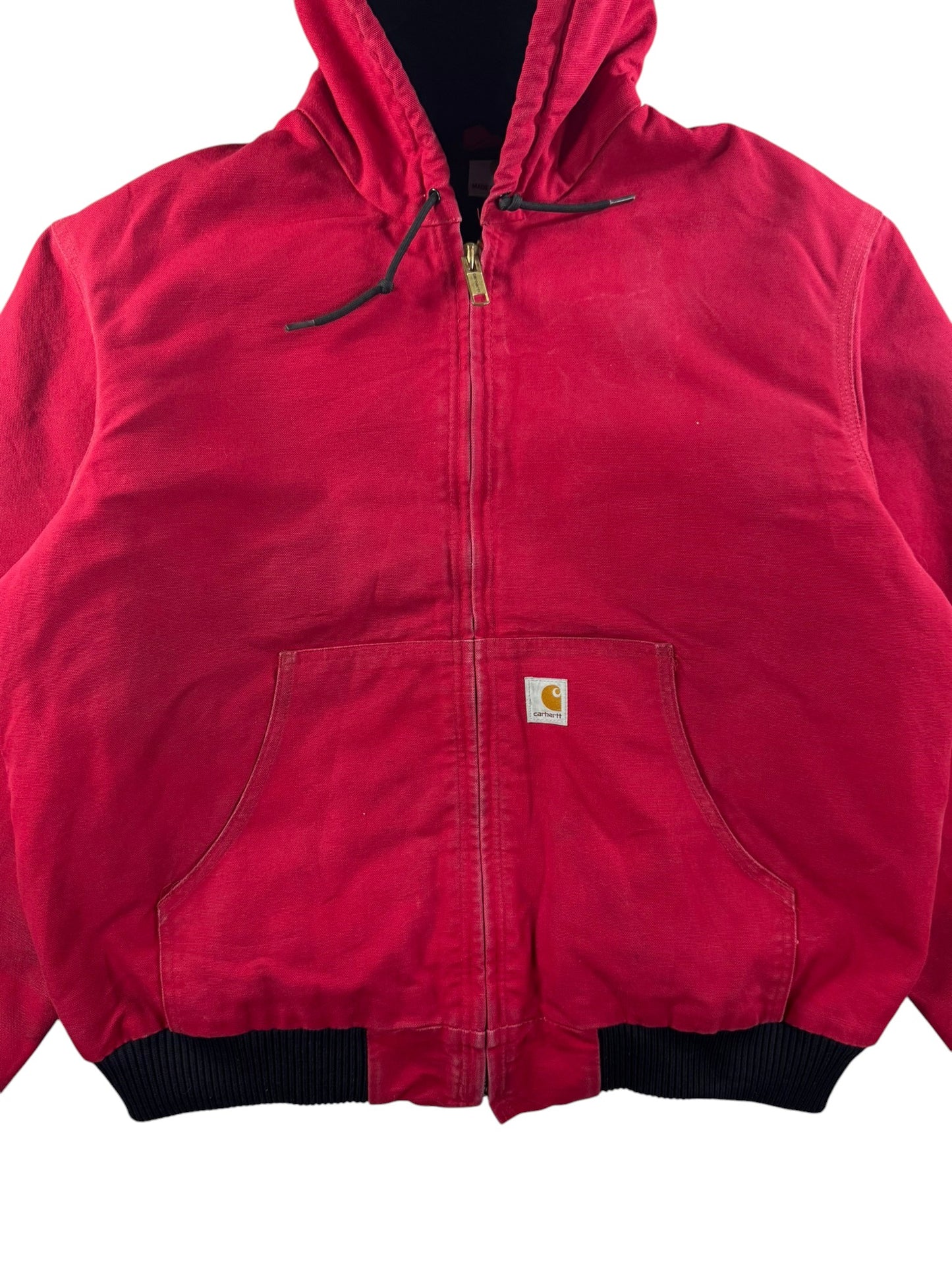 Carhartt J140 Red Canvas Active Bomber Jacket Hooded Workwear Men's Size  L