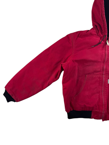 Carhartt J140 Red Canvas Active Bomber Jacket Hooded Workwear Men's Size  L