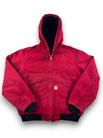 Carhartt J140 Red Canvas Active Bomber Jacket Hooded Workwear Men's Size  L