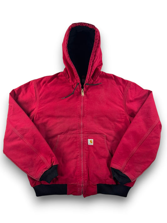 Carhartt J140 Red Canvas Active Bomber Jacket Hooded Workwear Men's Size  L