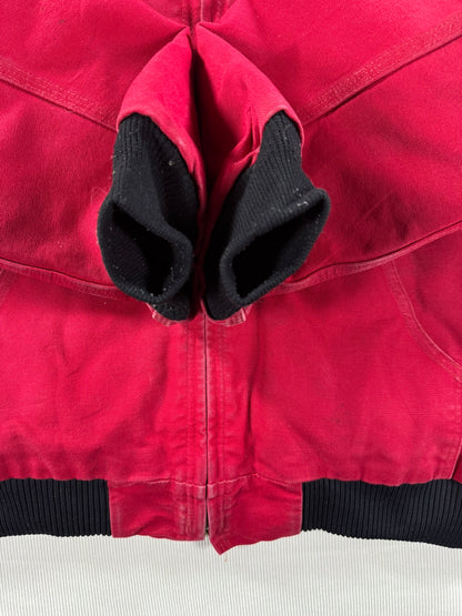 Carhartt J140 Red Canvas Active Bomber Jacket Hooded Workwear Men's Size  L