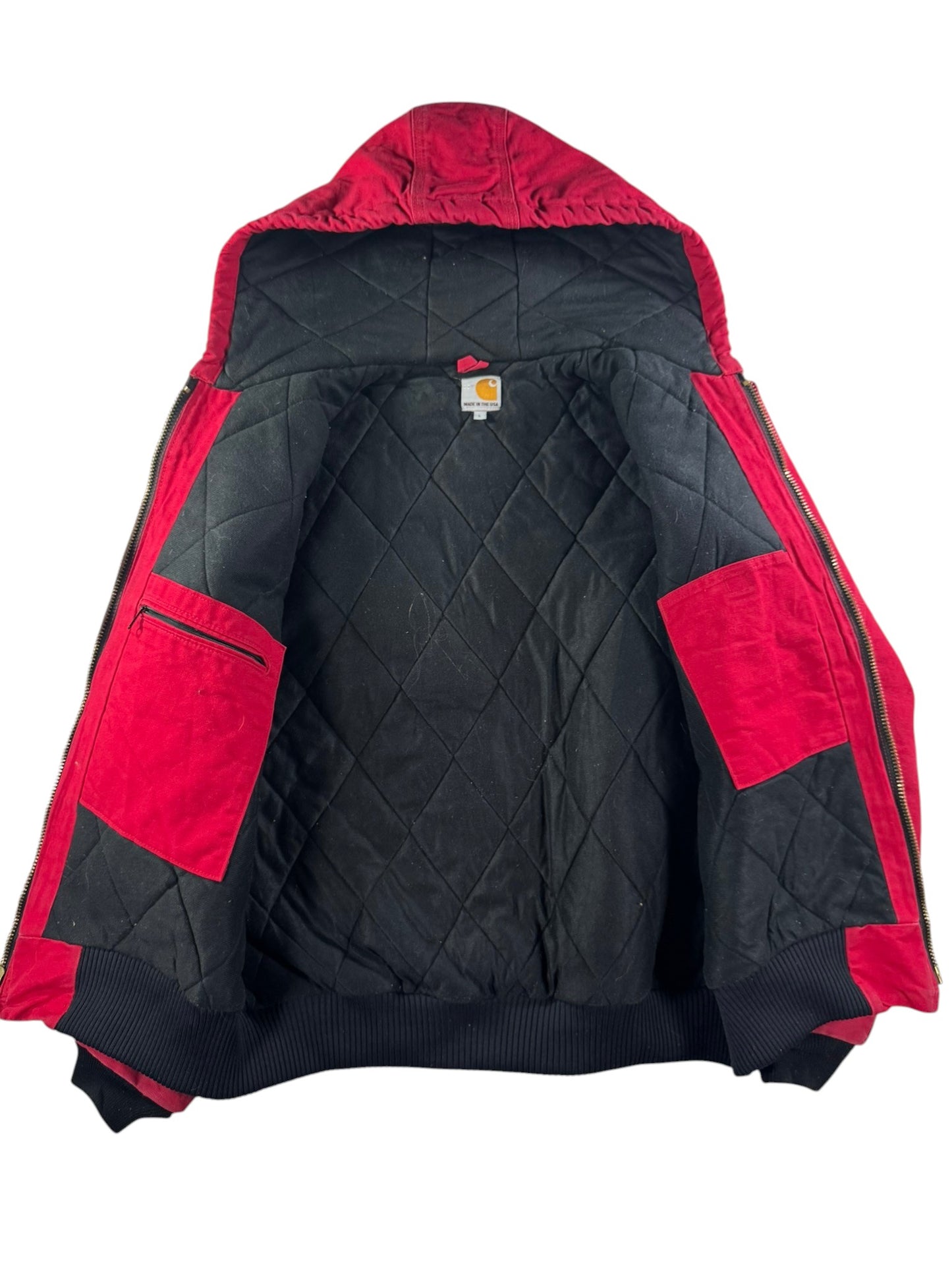 Carhartt J140 Red Canvas Active Bomber Jacket Hooded Workwear Men's Size  L