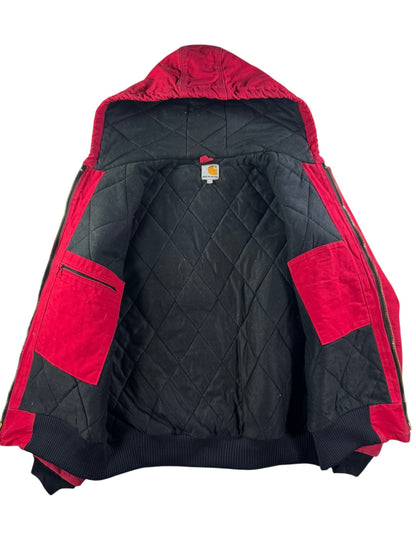 Carhartt J140 Red Canvas Active Bomber Jacket Hooded Workwear Men's Size  L