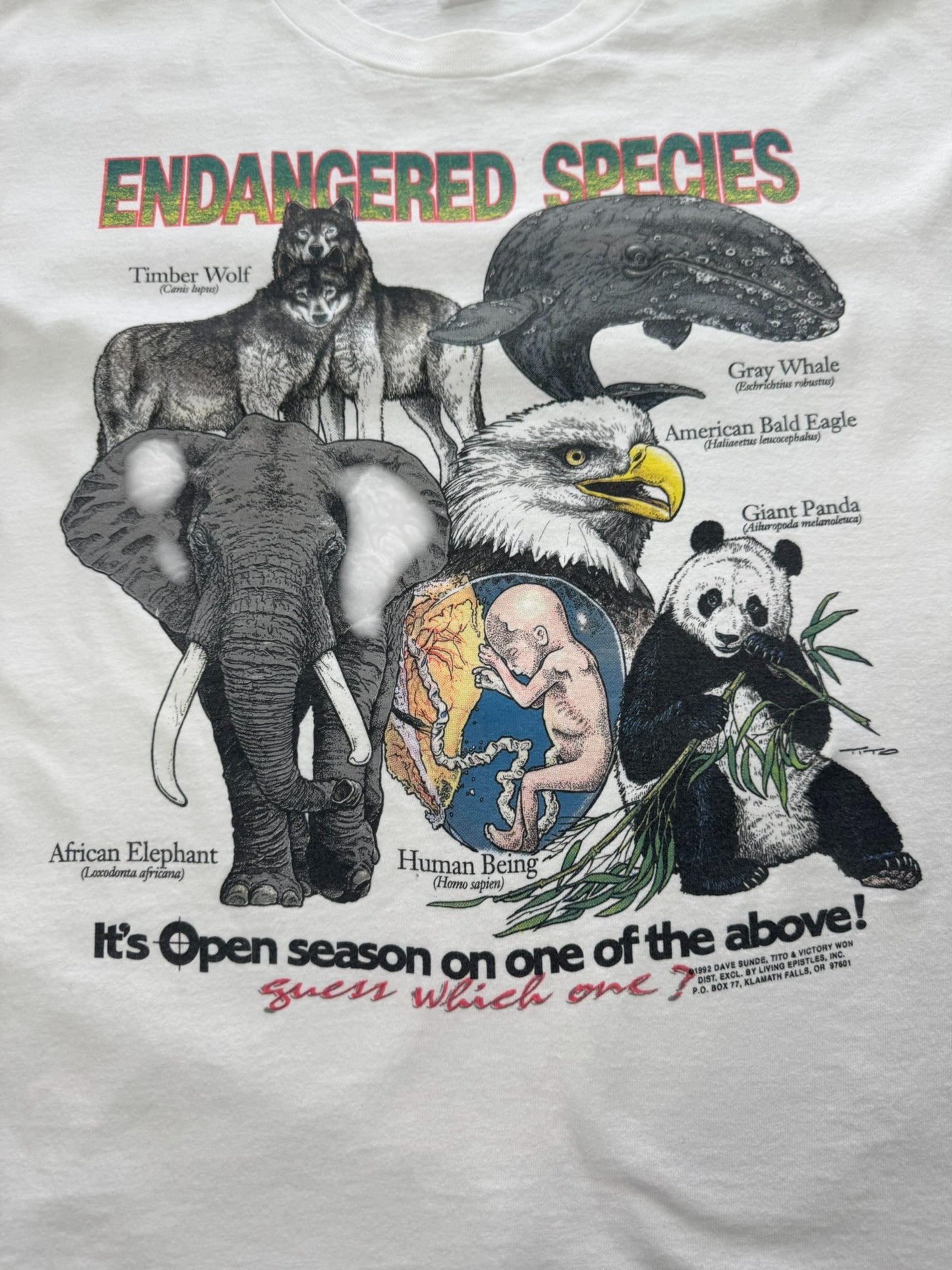 Vintage '92 Living Epistles Endangered Species Single Stitch Tee (XL)