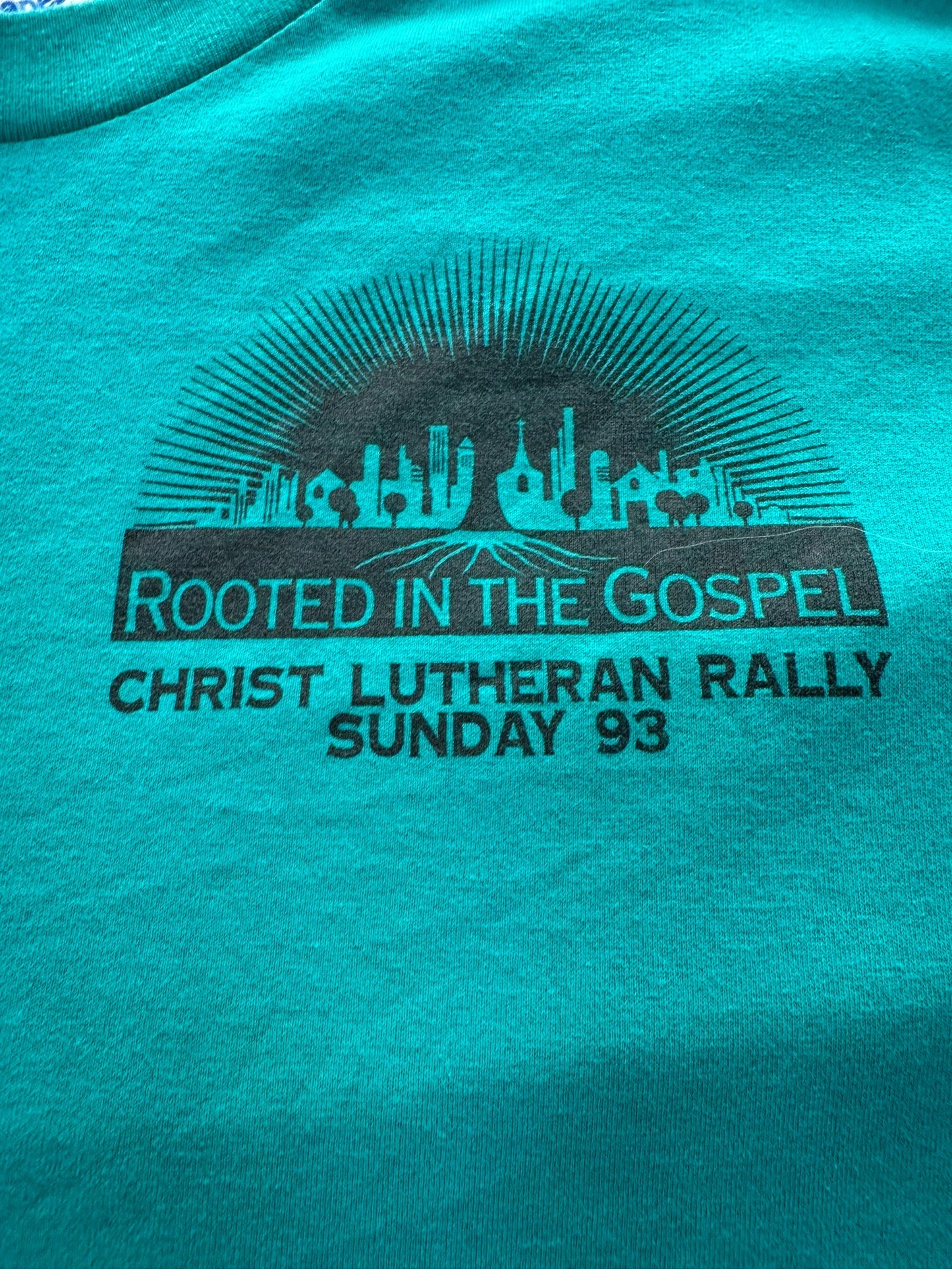 Vintage '93 Rooted in the Gospel Christ Lutheran Rally Tee (XL)