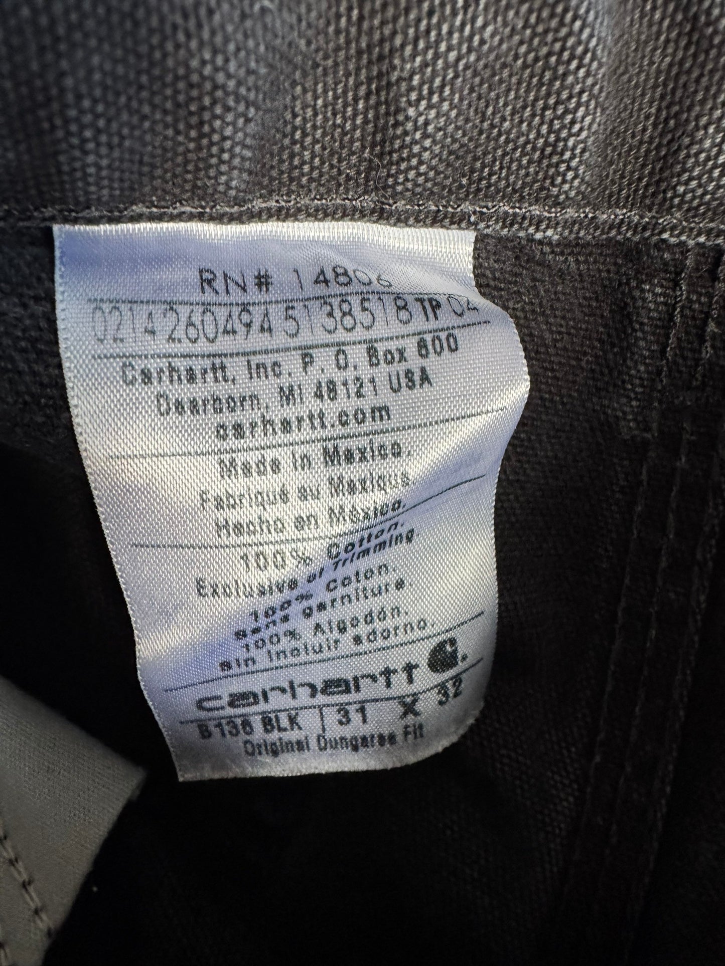Carhartt B136 BLK  Duck Canvas Double Front Work Pants Black 31x32 (Fits 30x30)