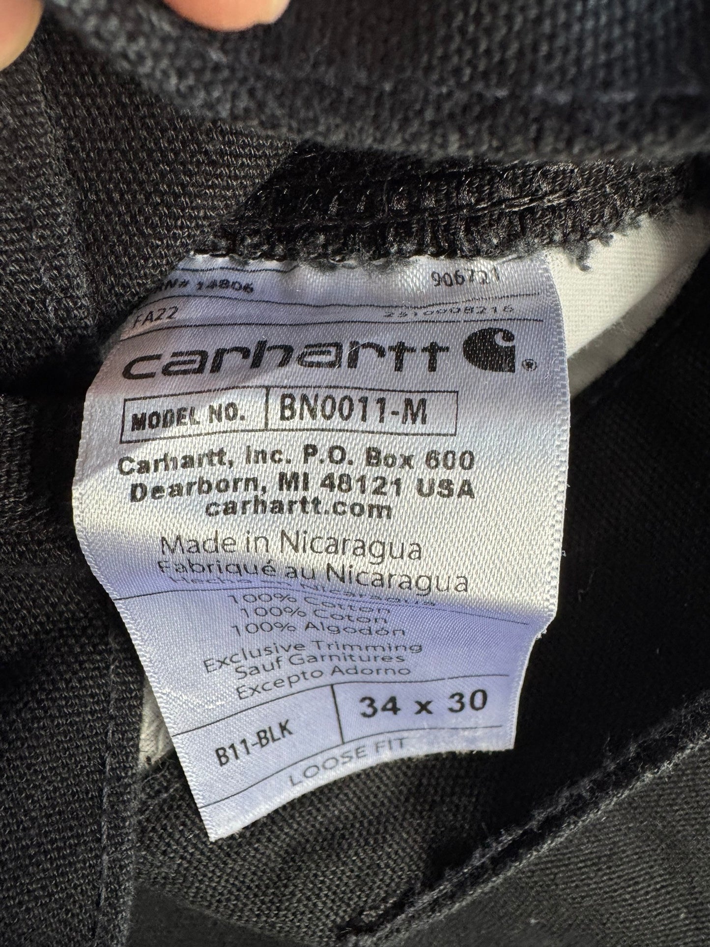 Carhartt B11 BLK Black Duck Canvas Loose Fit Carpenter Pants 34x30 (Fits 32x29)