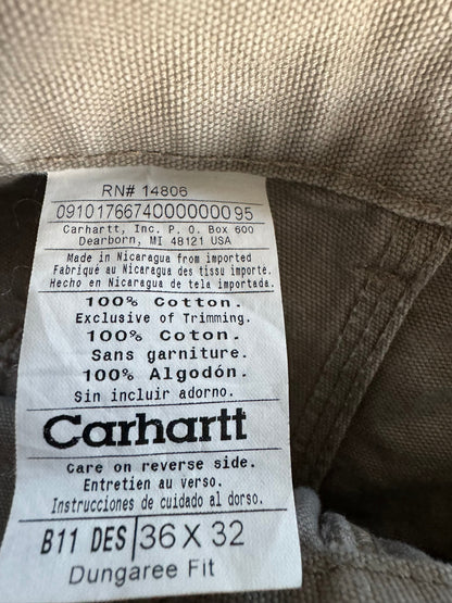 Carhartt B11 DES Beige Canvas Carpenter Workwear Pants Men's 36x32 (Fits 34x31)