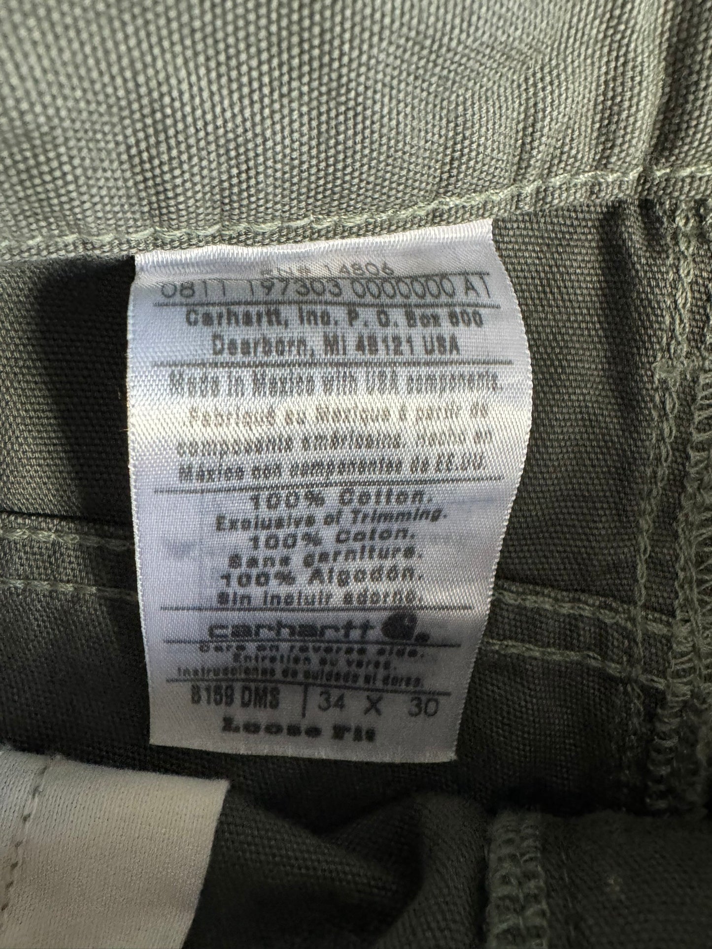 Carhartt B159-DMS Mens Green Canvas Carpenter Work Pants 34x30 Relaxed Fit 2011