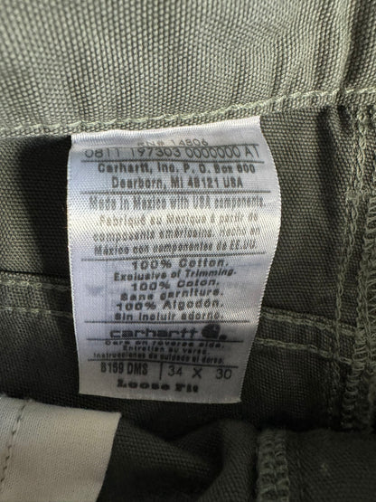 Carhartt B159-DMS Mens Green Canvas Carpenter Work Pants 34x30 Relaxed Fit 2011