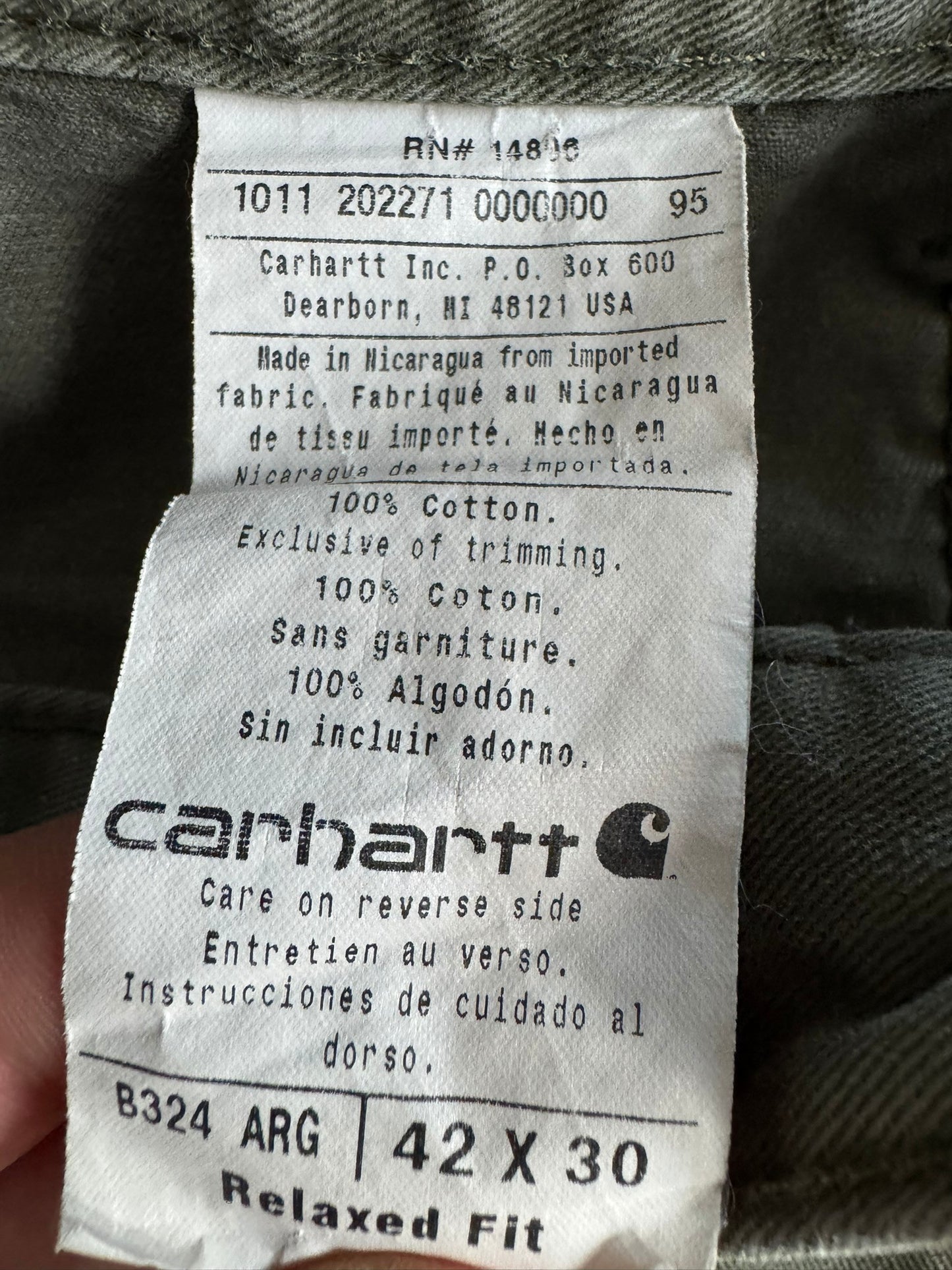 VTG Carhartt B324 ARG Canvas Carpenter Pant Relaxed Fit Men's 42x30 (Fits 42x29)