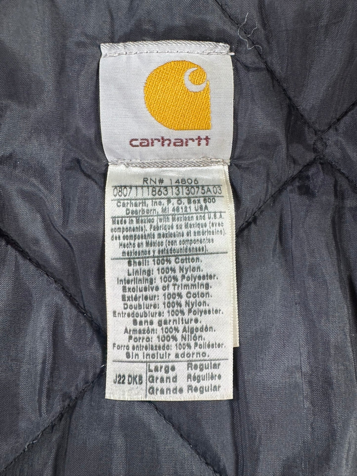 Carhartt J22 DKB Duck Canvas Artic Detroit Quilted Insulted Workwear Jacket Sz L