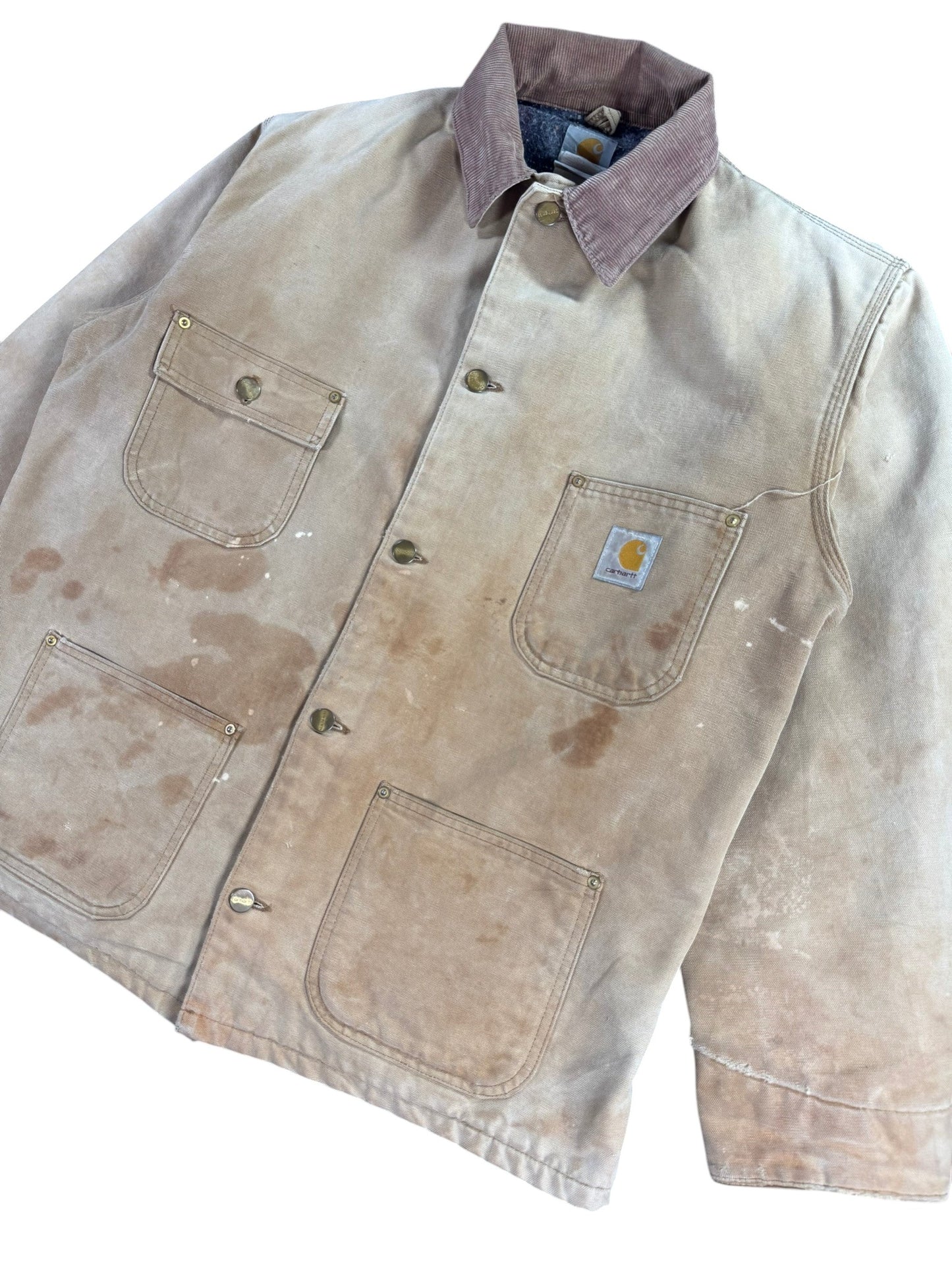 Vintage Carhartt C01 BRN Chore Coat Blanket Lined Union Made USA Men Sz. 46 (L )