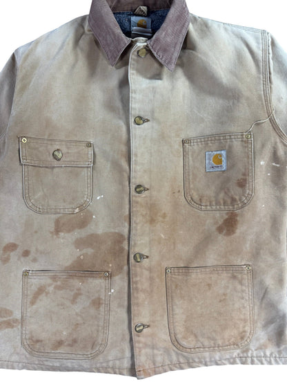 Vintage Carhartt C01 BRN Chore Coat Blanket Lined Union Made USA Men Sz. 46 (L )